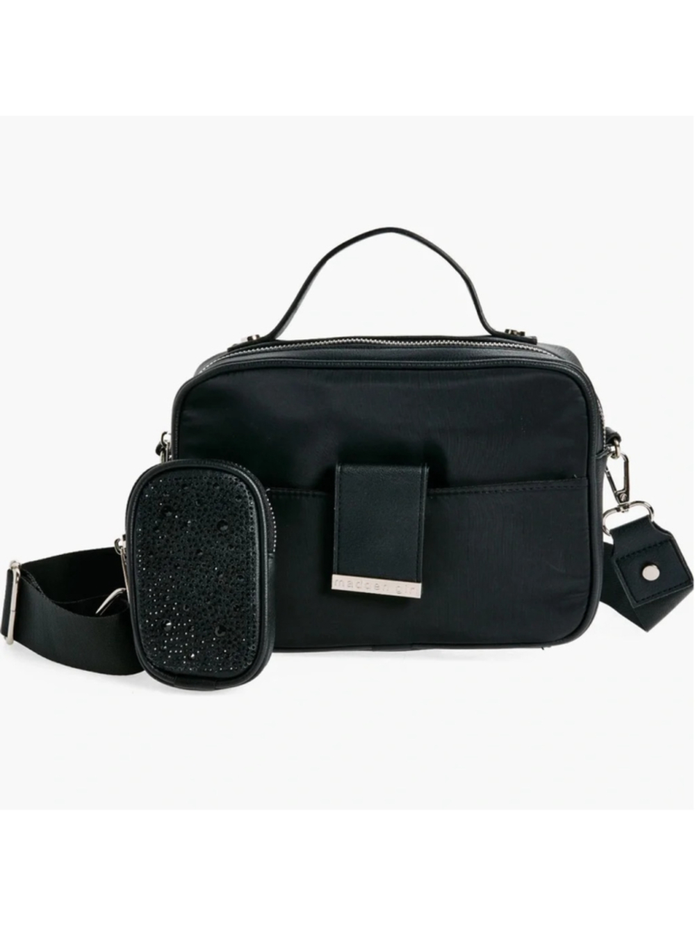 Madden Girl Black Camera Crossbody Bag Removable Zip Pouch New Without Tags